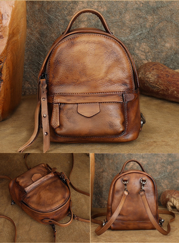 cute brown leather backpack Ladies Brown Leather Backpack Purse Mini Leather Rucksack