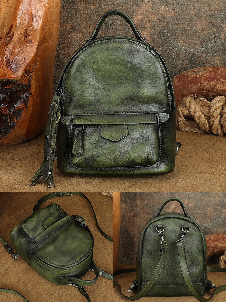 cute little leather backpack Womens Mini Full Grain Leather Backpack Ladies Black Leather Rucksack