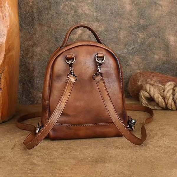 Ladies Brown Leather Backpack Purse Mini Leather Rucksack