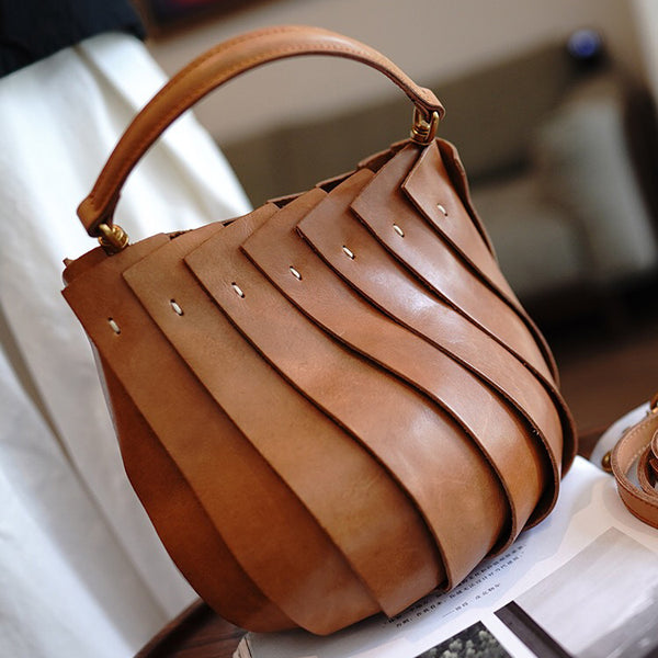 Cute Womens Genuine Leather Bucket Bags Shoulder Handbags