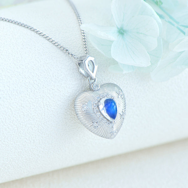 Elegant Ladies Blue Moonstone Pendant Necklace Heart Silver Locket Necklace For Women Best