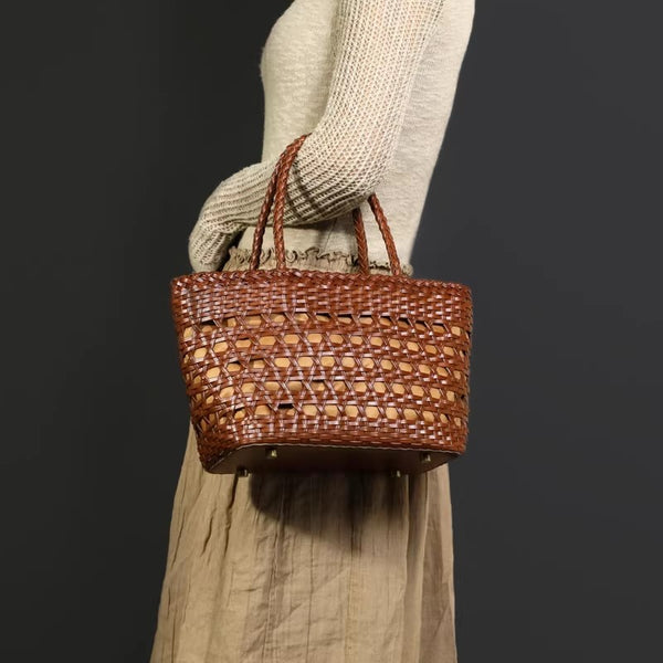 Elegant Ladies Woven Leather Tote Bag Shoulder Handbags For Women Affordable