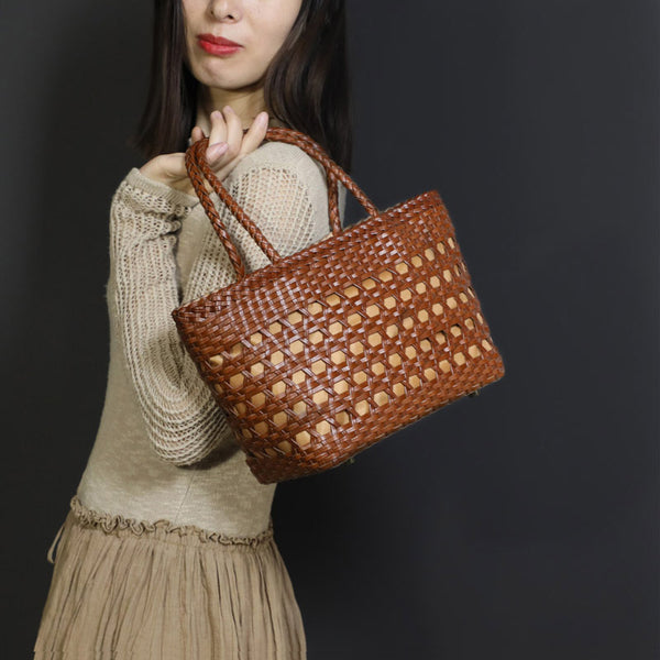 Elegant Ladies Woven Leather Tote Bag Shoulder Handbags For Women Badass