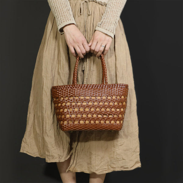 Elegant Ladies Woven Leather Tote Bag Shoulder Handbags For Women Beautiful