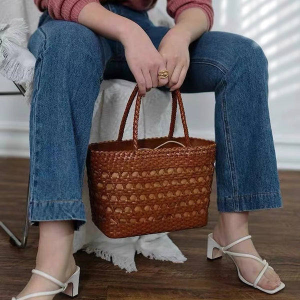 Elegant Ladies Woven Leather Tote Bag Shoulder Handbags For Women Classy