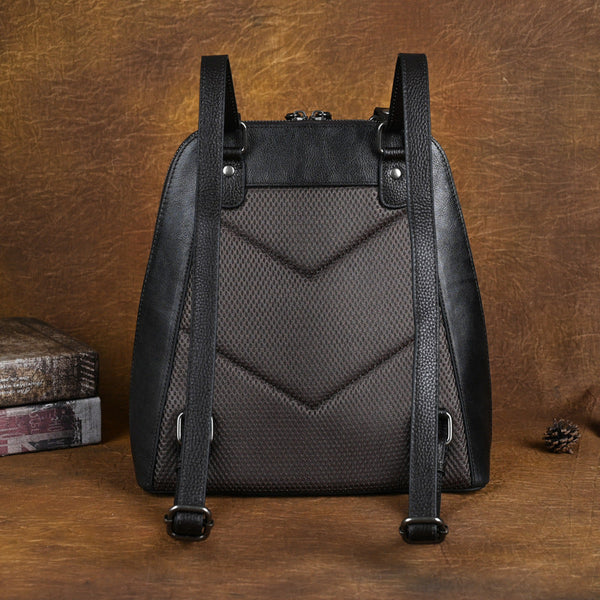 Vintage Womens Black Backpack Purse Ladies Leather Rucksack
