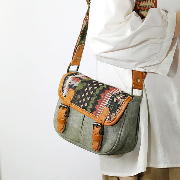 Ethnic Style Ladies Small Canvas Crossbody Bag Women's Satchel Bag Beautiful