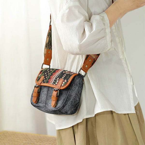 Ethnic Style Ladies Small Canvas Crossbody Bag Women's Satchel Bag Designer