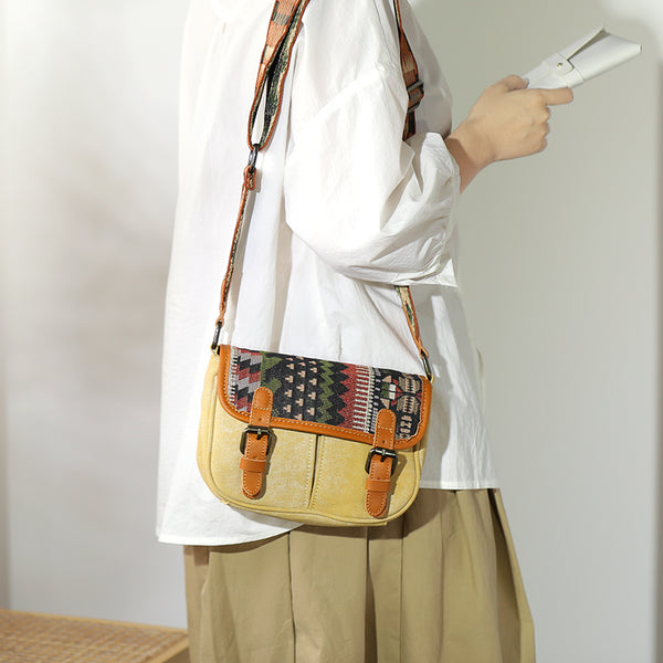 Ethnic Style Ladies Small Canvas Crossbody Bag Women's Satchel Bag Elegant