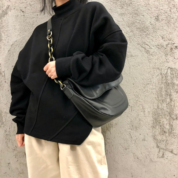 Fashionable Womens Black Leather Sling Bag Genuine Leather Crossbody Bags Badass