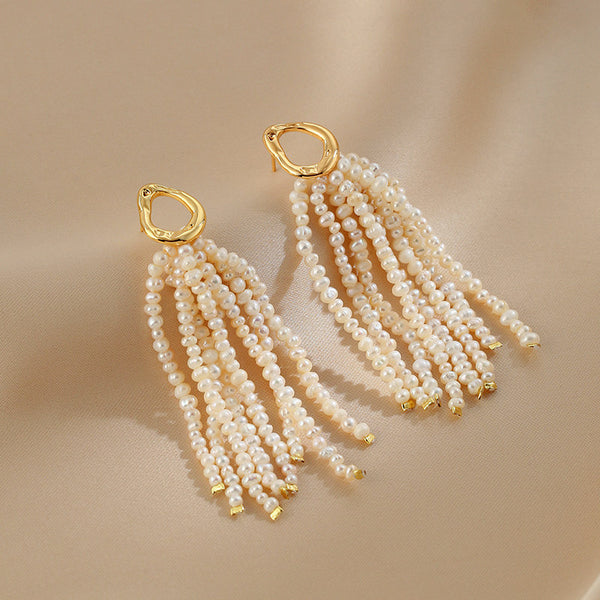 Freshwater Pearl Tassel Earrings for Women Sterling Silver Drop Earrings