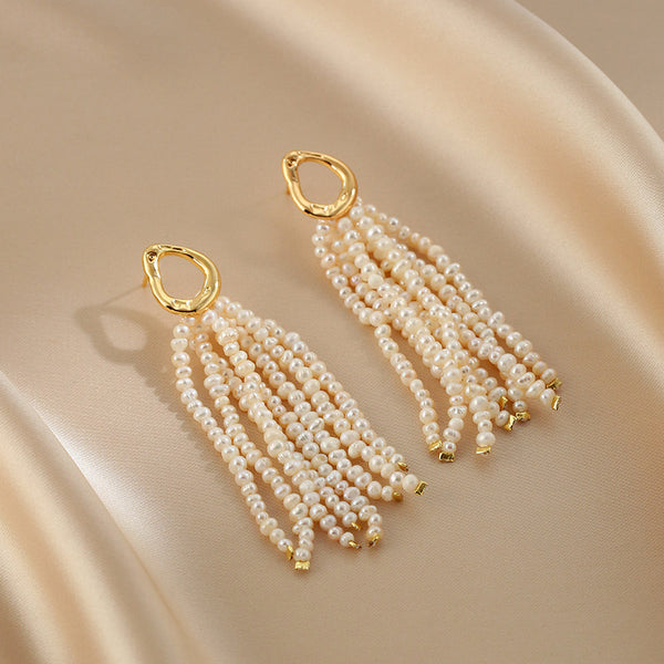 Freshwater Pearl Tassel Earrings for Women Sterling Silver Drop Earrings