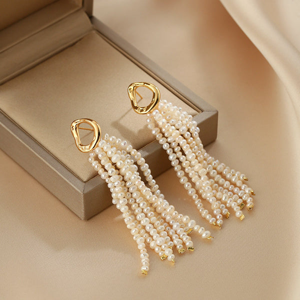 Freshwater Pearl Tassel Earrings for Women Sterling Silver Drop Earrings