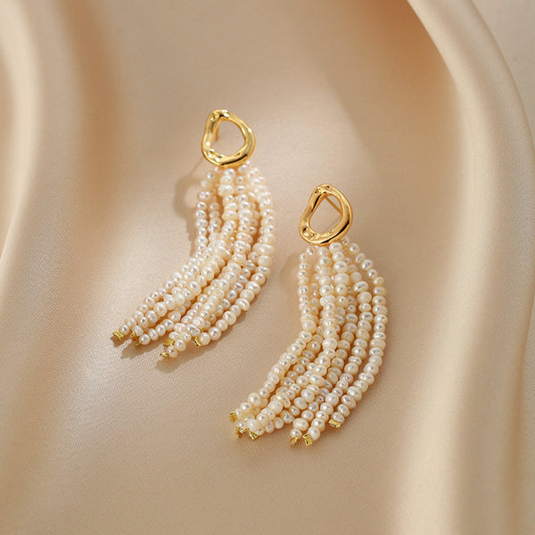 Freshwater Pearl Tassel Earrings for Women Sterling Silver Drop Earrings