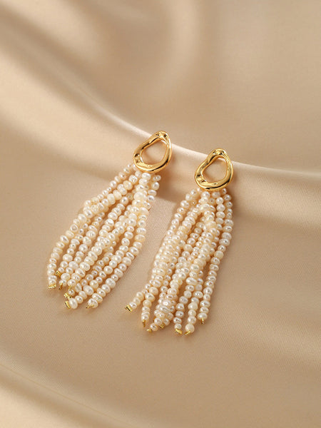 Freshwater Pearl Tassel Earrings for Women Sterling Silver Drop Earrings