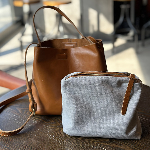 Full Grain Leather Bucket Bag for Women Vintage Cowhide Crossbody Handbag Beautiful