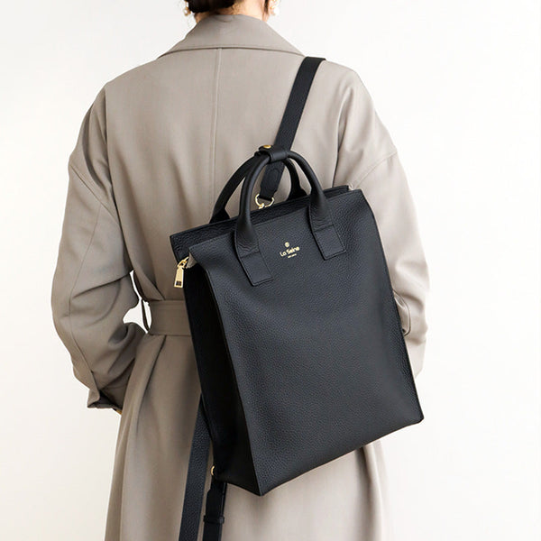Functional Square Leather Backpack Top Handle Handbag for Women Black