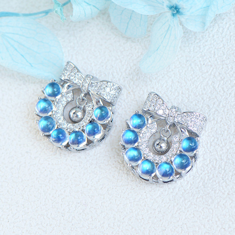 Genuine Blue Moonstone Silver Earrings Christmas Wreath Silver Stud Earrings For Women Accessories