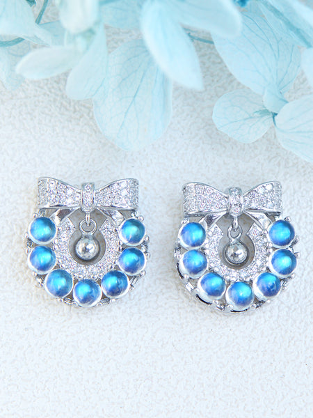 Genuine Blue Moonstone Silver Earrings Christmas Wreath Silver Stud Earrings For Women Affordable