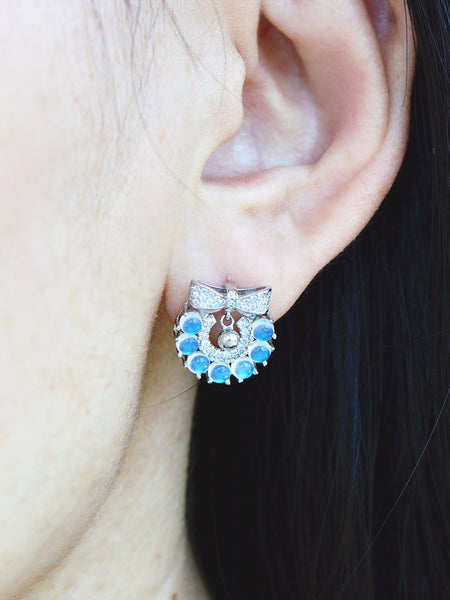 Genuine Blue Moonstone Silver Earrings Christmas Wreath Silver Stud Earrings For Women Cute