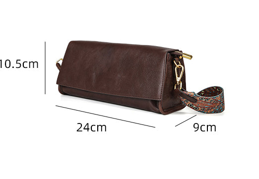 Genuine Leather Baguette Shoulder Bag for Women Vintage Underarm Purse with Detachable Straps Elegant