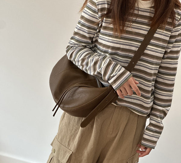 Genuine Leather Crescent Crossbody Bag for Women Adjustable Shoulder Bag with Zipper CompartmentsAffordable