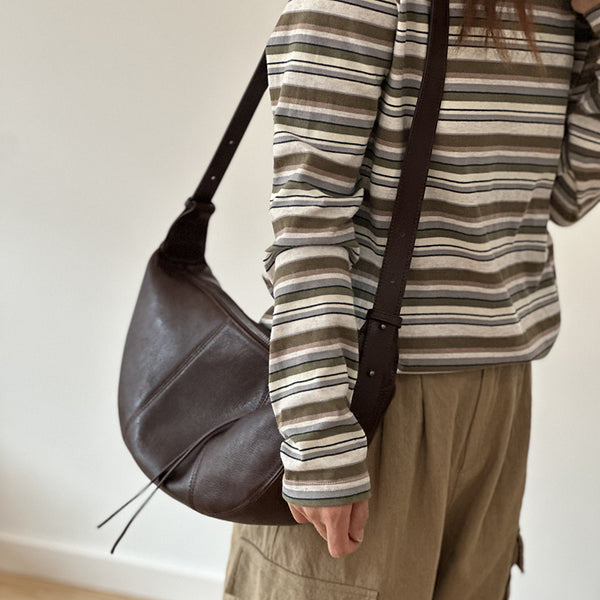 Genuine Leather Crescent Crossbody Bag for Women Adjustable Shoulder Bag with Zipper CompartmentsDesigner