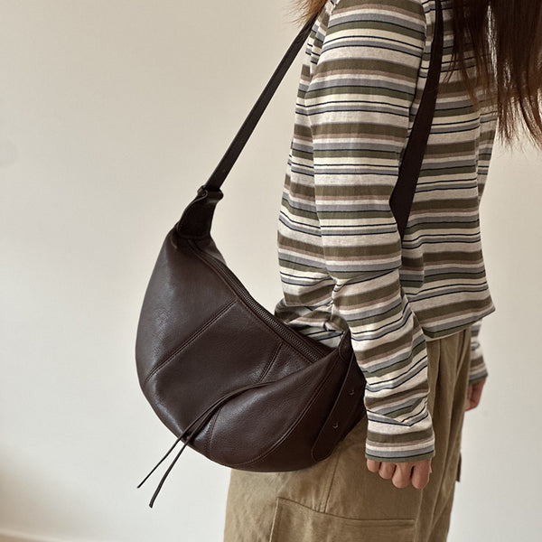 Genuine Leather Crescent Crossbody Bag for Women Adjustable Shoulder Bag with Zipper CompartmentsDetails