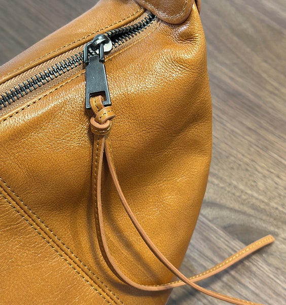 Genuine Leather Crescent Crossbody Bag for Women Adjustable Shoulder Bag with Zipper Compartments Handmade