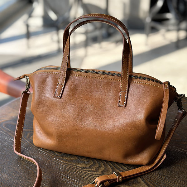 Genuine Leather Crossbody Bags For Women Zip Top Real Leather Handbags Brown