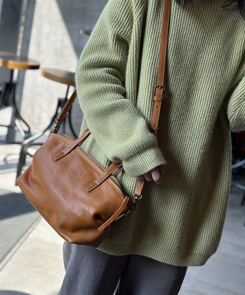 Genuine Leather Crossbody Bags For Women Zip Top Real Leather Handbags Durable