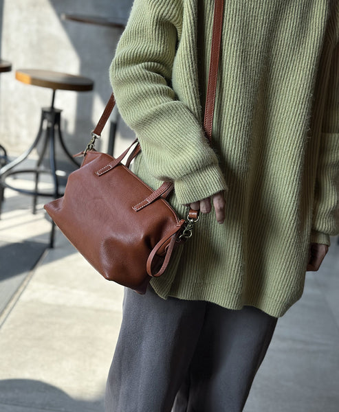 Genuine Leather Crossbody Bags For Women Zip Top Real Leather Handbags Front