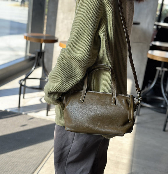 Vintage Womens Crossbody Shoulder Bag Green Leather Handbag
