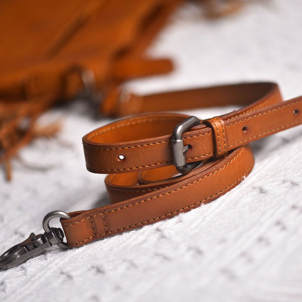 Genuine Leather Fringe Crossbody Bag for Women Boho Western Shoulder Purse with Studs