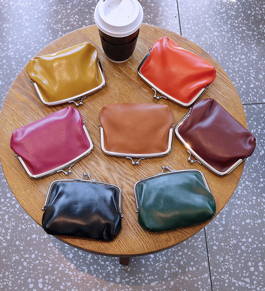 Genuine Leather Kiss Lock Wallet for Women Mini Bifold Coin Purse Classy