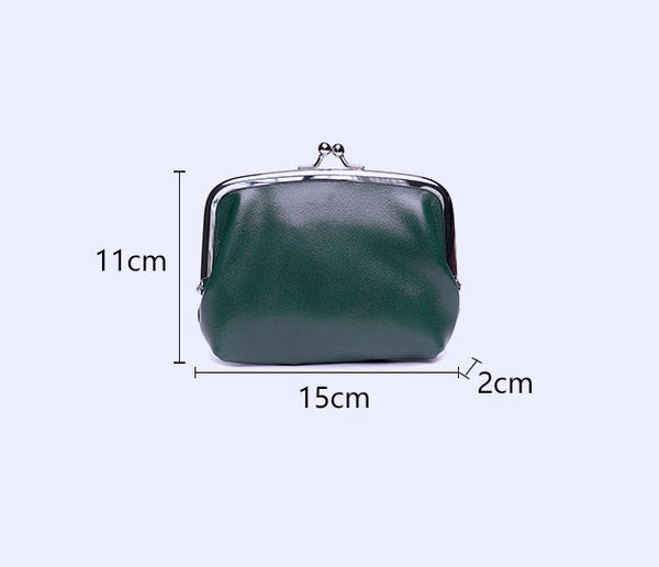 Genuine Leather Kiss Lock Wallet for Women Mini Bifold Coin Purse Gift