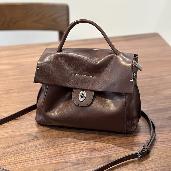 Classic Womens Leather Small Satchel Bag-Soft Cowhide Crossbody Bag for Women