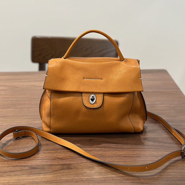 Classic Womens Leather Small Satchel Bag-Soft Cowhide Crossbody Bag for Women