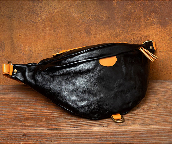 Genuine Leather Waist Bag for Women Vintage Crossbody Sling Bag Belt Bag Chest Purse Black