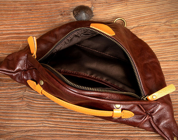 Genuine Leather Waist Bag for Women Vintage Crossbody Sling Bag Belt Bag Chest Purse Handmade