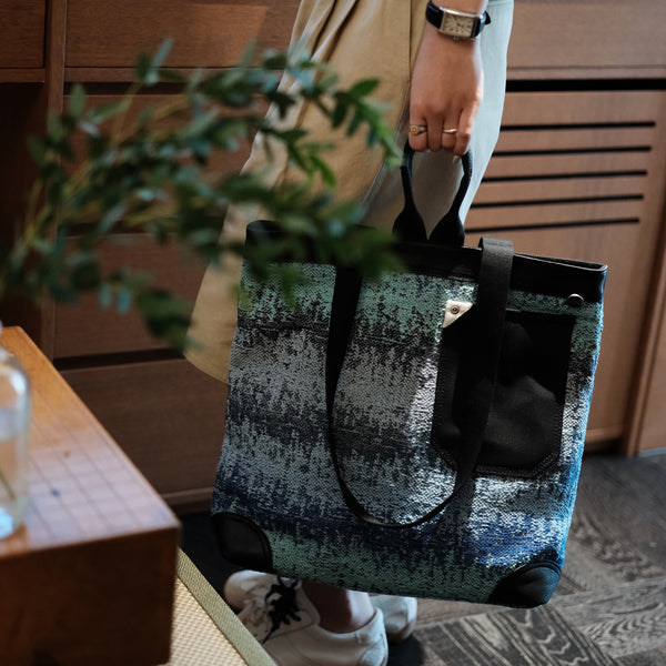 Gradient Blue Canvas Tote Bag for Women Large Cotton Canvas Shoulder Bag with Leather Trim Affordable