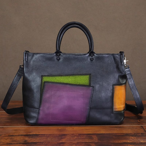 Handcrafted-Genuine-Leather-Tote-Bag-for-Women-Vintage-Patchwork-Handbag-with-Shoulder-Strap-Accessories