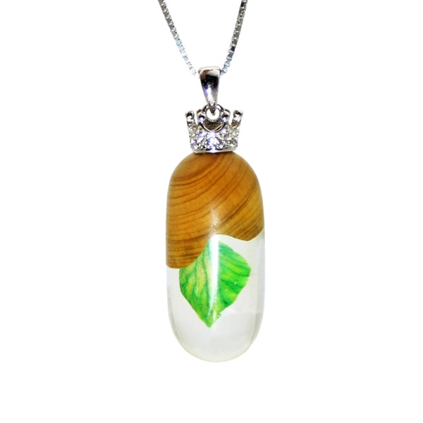 Handmade Epoxy Resin Wood Pendant Necklace Herbage Silver Necklace For Women Classic