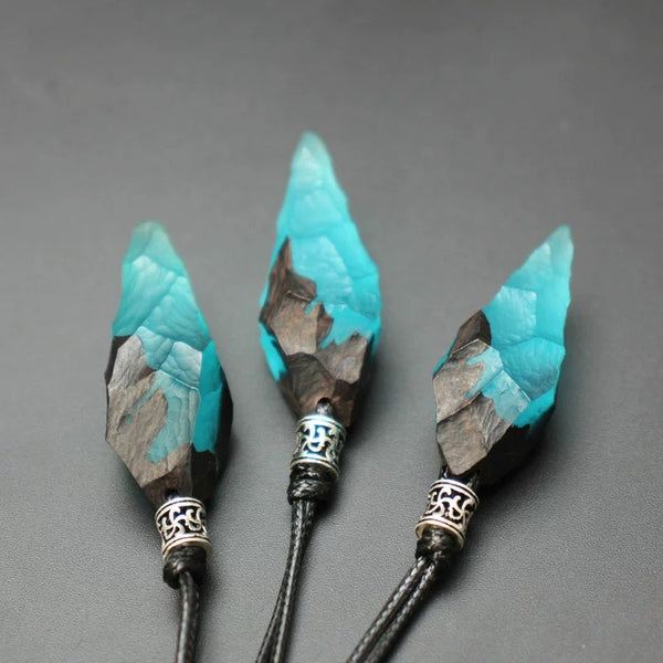 Handmade Glow-in-the-Dark Resin Arrowhead Pendant Necklace with Ebony Wood Adjustable Cord Jewelry for Men and Women