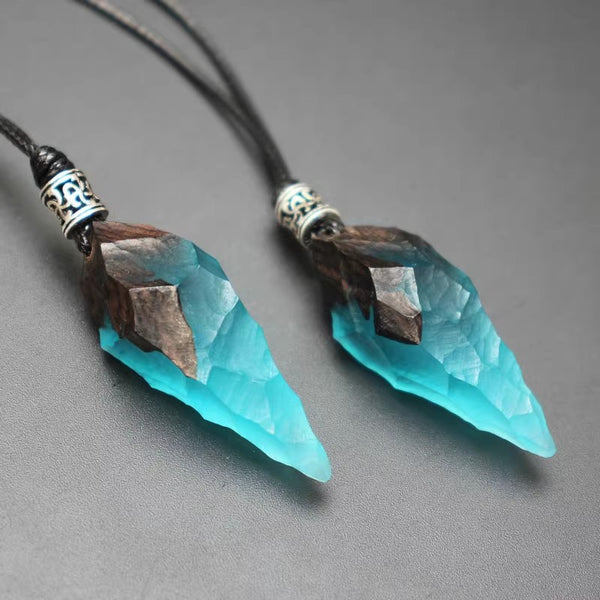 Handmade Glow-in-the-Dark Resin Arrowhead Pendant Necklace with Ebony Wood Adjustable Cord Jewelry for Men and Women