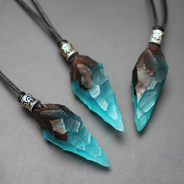 Handmade Glow-in-the-Dark Resin Arrowhead Pendant Necklace with Ebony Wood Adjustable Cord Jewelry for Men and Women