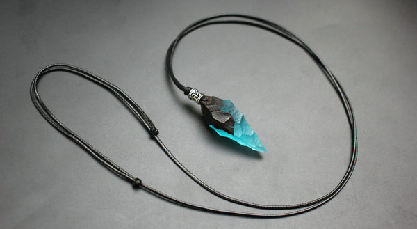 Handmade Glow-in-the-Dark Resin Arrowhead Pendant Necklace with Ebony Wood Adjustable Cord Jewelry for Men and Women