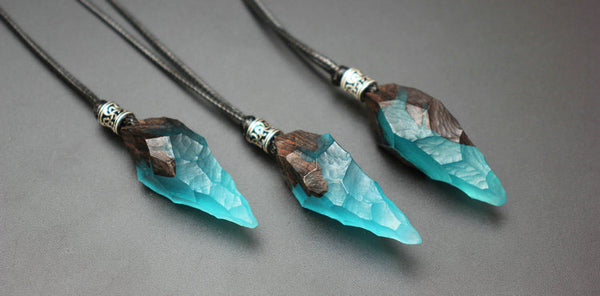 Handmade Glow-in-the-Dark Resin Arrowhead Pendant Necklace with Ebony Wood Adjustable Cord Jewelry for Men and Women