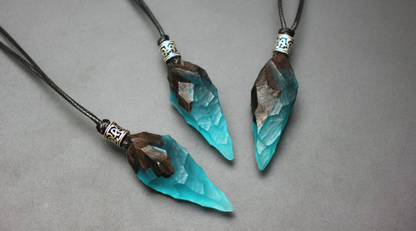 Handmade Glow-in-the-Dark Resin Arrowhead Pendant Necklace with Ebony Wood Adjustable Cord Jewelry for Men and Women