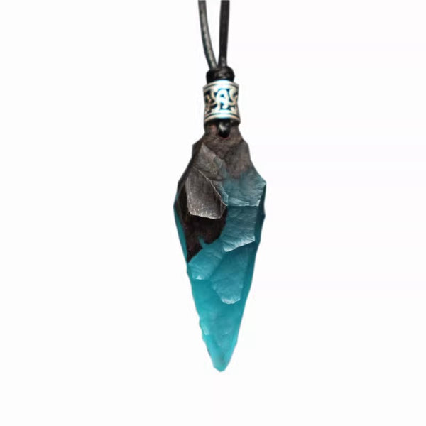 Handmade Glow-in-the-Dark Resin Arrowhead Pendant Necklace with Ebony Wood Adjustable Cord Jewelry for Men and Women